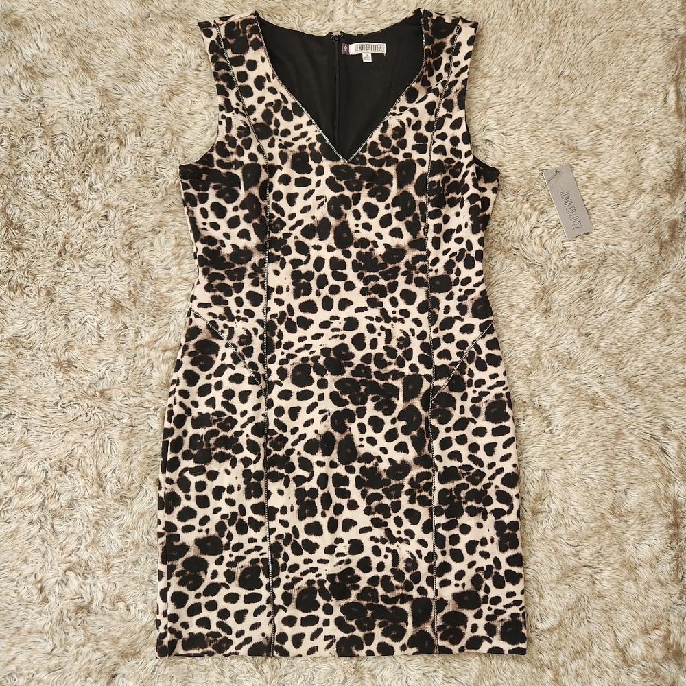 Jennifer Lopez Parisian Chic Faded Animal Print Mini Dress Women's Size 14
